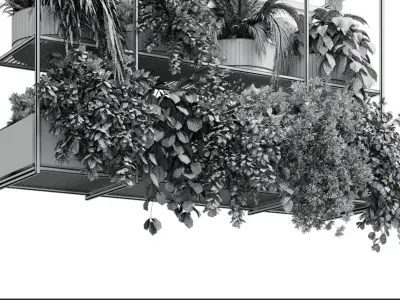 Hanging dry plants - Rectangle pot - indoor plant set 638 3D model