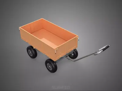 WOOD WOODEN BED WAGON CART TRUCK TROLLEY TRANSPORT WHEELBARROW 4 3D model