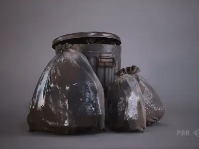 Trash Can with Garbage Bags PBR Game Ready Low-poly 3D model
