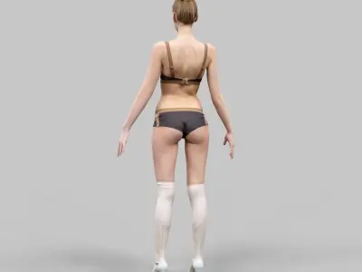 Girl in Brown Beige Bikini and Fluffy Boots Rigged Low-poly 3D model