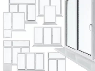 Window Set 2 aluminium sliding patio doors 3D model