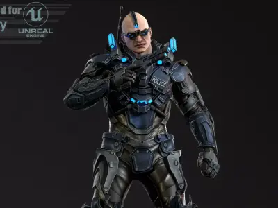Cyborg Cop Low-poly 3D model