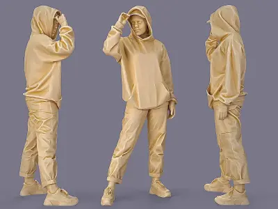 Wide Stance Gaze Girl in Casual Hoodie Jeans Joggers and Cap 3D model