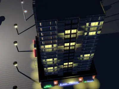 Flats tall building at dusk 3D model