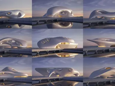 Futuristic building collection 9x 4 3D Model Pack