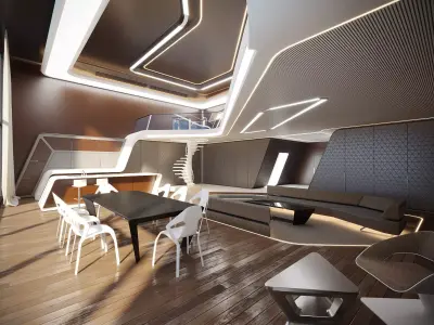 SciFi Home Interior Low-poly 3D model