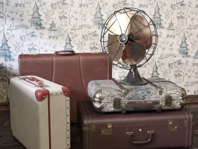 Vintage Fan and Suitcases 3D model