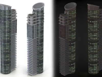 Collection of skyscrapers Low-poly 3D model