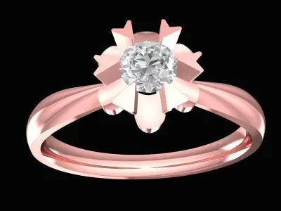 Twisted Floral Solitaire Diamond Ring for Women  3127 3D print model
