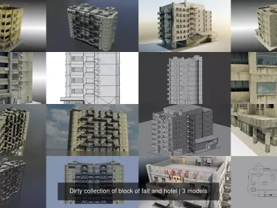 Dirty collection of block of flat and hotel 3D Model Pack