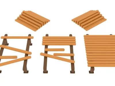 wood bridge cartoon game 3D model