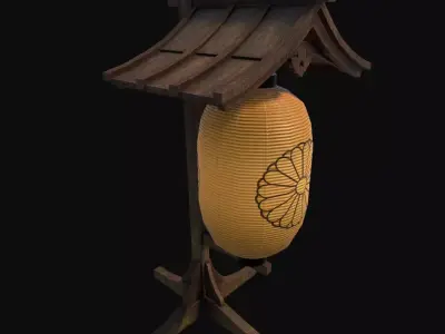 Pbr Japanese lamp and post Low-poly 3D model