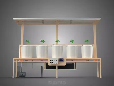IOT SOLAR ENERGY HYDROPONIC PLANT BUCKET POT GARDEN CULTIVATION 3D model