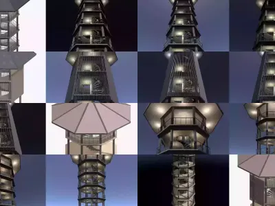 Tropical tower and pavilion 3D Model Pack
