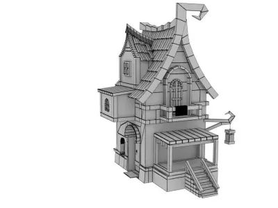 House3d old house with roof and stairs Free low-poly 3D model
