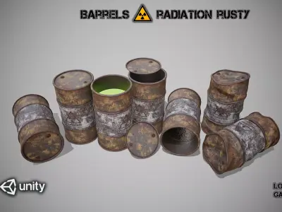 Barrels radiation rusty Low-poly 3D model