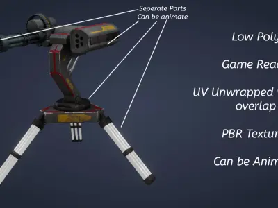 Sci-Fi Turret - Low Poly - Game Ready - PBR Low-poly 3D model purchase