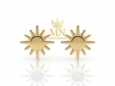 SolarGlow Mini Sun Stud Earrings 3D print model