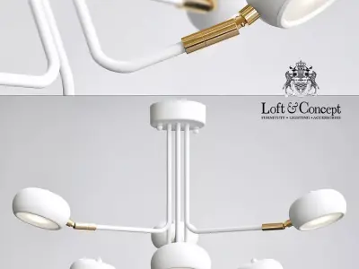 Curved Stix Chandelier 6 White 3D model