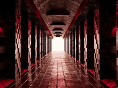 3d Lowpoly Cyberpunk style big gate concept art Low-poly 3D model