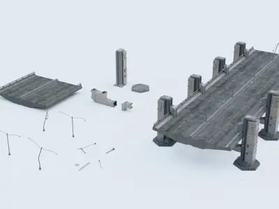 Ashfall Bridge Pack Low-poly 3D model