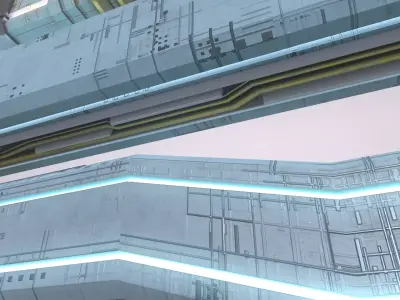 Low poly modular buildings Ski-Fi Low-poly 3D model