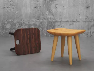 Sonia wooden stool with legs 3D model
