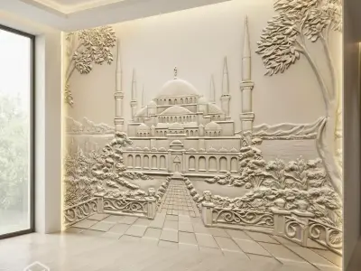 Sultan Ahmed Mosque Relief  Wall Decor Set STL Mural CNC 359  3D model