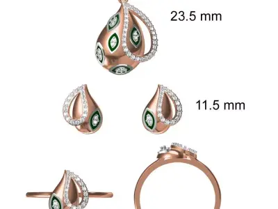 Light wt Ring Earrings Pendant set stl jcd 1-render details 3D print model 51