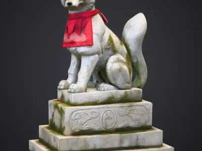 Realistic Japanese Inari Fox Guardian Statue 3D Mode 3D model