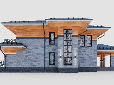 Two-story house in the Wright style 3D model