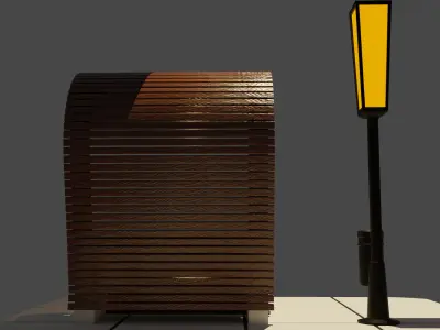 Bench with a street lamp Low-poly 3D model