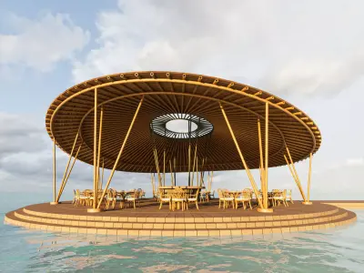 Restaurant bamboo umbrella 3D model