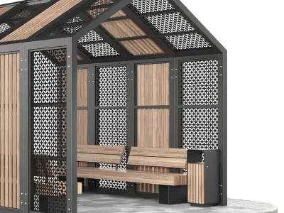 Set of pergolas and gazebos with benches 3D model