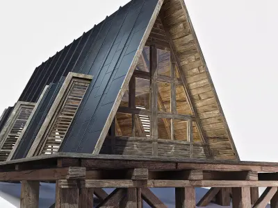 Triangular Wooden Modern House Low-poly 3D model