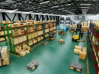 Smart Warehouse Logistics Automation Interior PBR Game Ready Low-poly 3D model