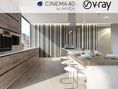 VRay - C4D Scene files - Minimalist Kitchen Scene 2 Interior 3D model
