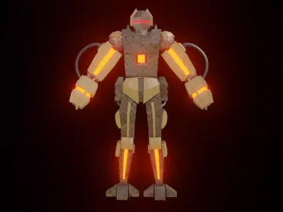 Low poly cyborg robot with glowing lights 3D model