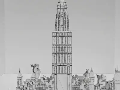 CITY - WHITE ENVIRONMEMT AND THE DOM TOWER Low-poly 3D model