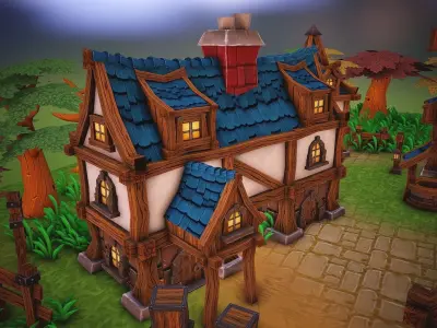 Fantasy modular house pack Low-poly 3D model