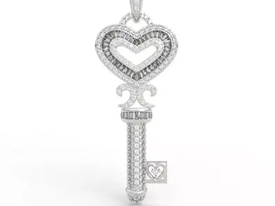 Perfect Diamond Heart Key Pendant Necklace 3D print model
