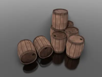 High and Low Poly Rustic Handcrafted Wooden Barrel Low-poly 3D model