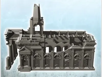 Ruined neo-classical public administration building with pedimen 3D print model