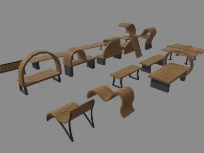 Low Poly Bench Pack Low-poly 3D model