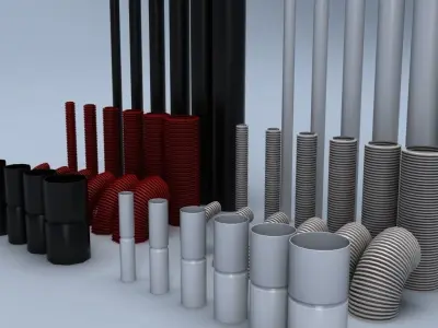 Set of mounting plastic tubes Low-poly 3D model