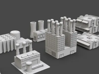 Low Poly 10 Industrial Buildings Mini Pack 2 - Untextured Low-poly 3D model