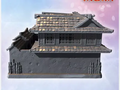 Enclosed courtyard house with circular windows tiled roofs and d 3D print model