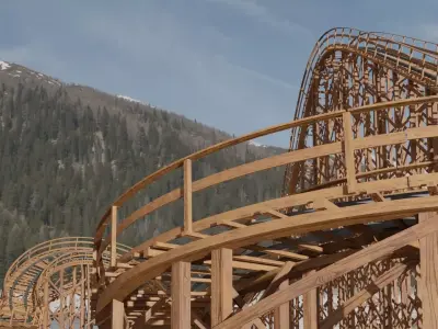 Wooden Rollercoaster Low-poly 3D model