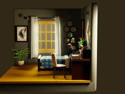 Isometric Bed Room B Low-poly 3D model