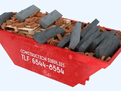 Industrial Container with concrete blocks and bricks 3D model